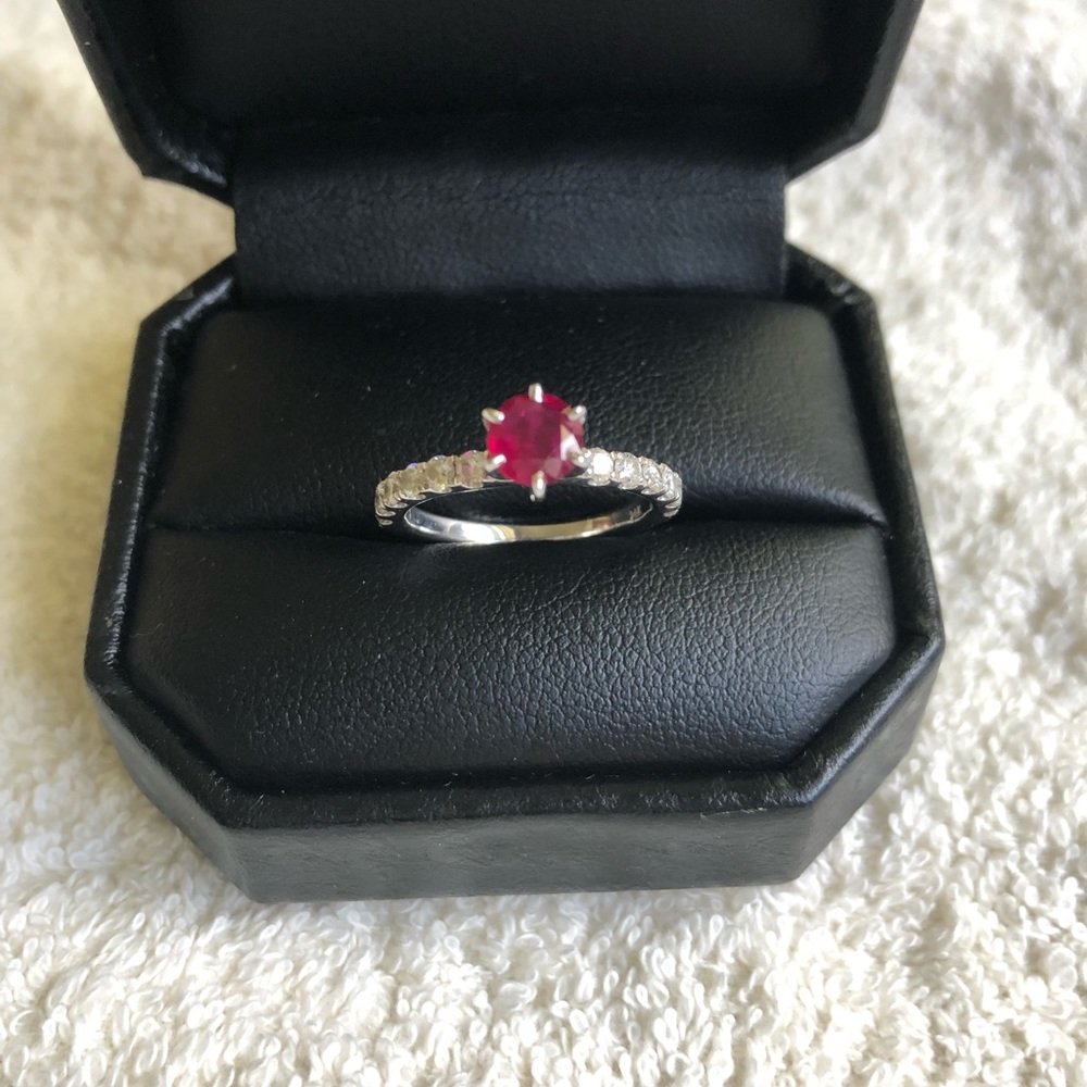 Authentic Ruby Diamond Ring 14K white gold